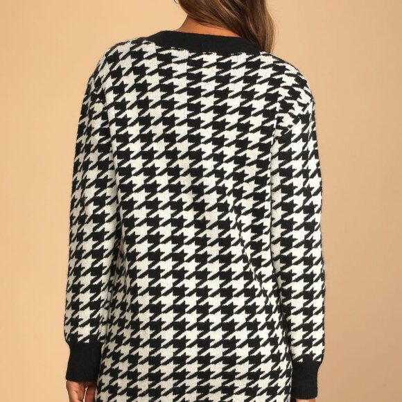 Lulus Truly Iconic Black and White Houndstooth Cardigan Sweater Dress - Picture 7 of 8